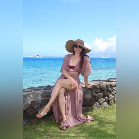 Lulus Carried Away Mauve Embroidered Maxi Top Cadigan Coverup NWT - Picture 8 of 14